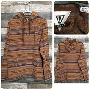 Vissla Striped Hoodie Sweatshirt Men’s M Orange Brown Pullover Buttons